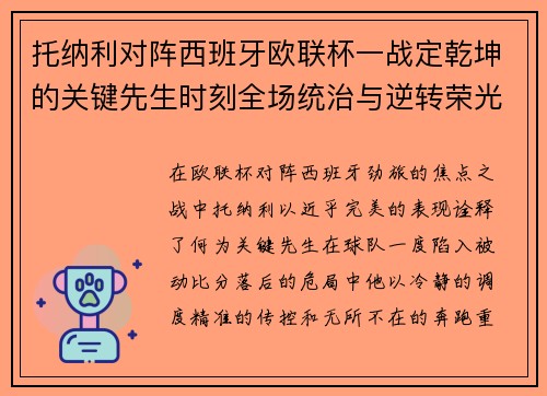 托纳利对阵西班牙欧联杯一战定乾坤的关键先生时刻全场统治与逆转荣光 托纳利对阵西班牙欧联杯一战定乾坤的关键先生时刻全场统治与逆转荣光